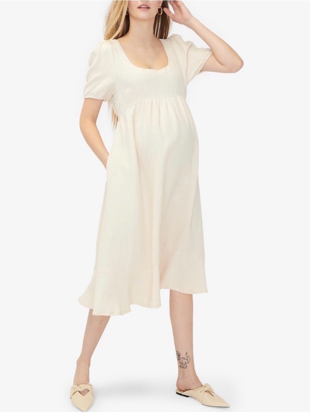 Hatch Tisha Dress NWT Cream Puff-Sleeve Midi Dress